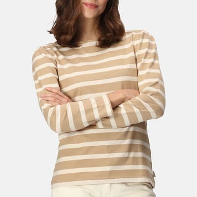 Beige Federica Striped Cotton T-Shirt