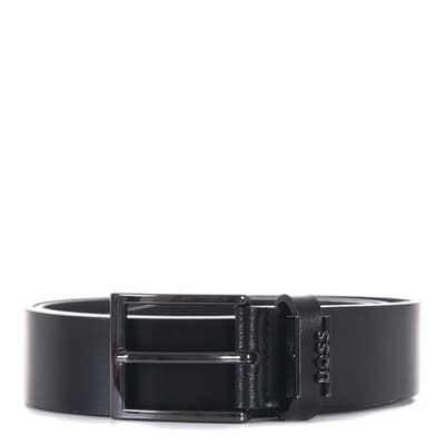 Black Embossed Logo Leather Belt