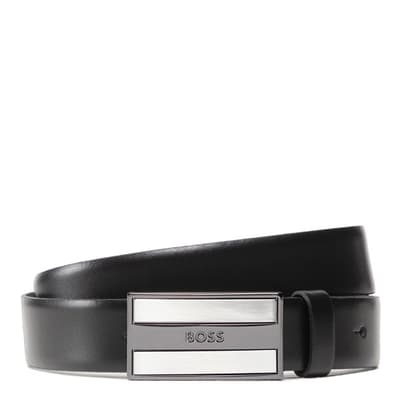 Black Branded Pin and Plaque Leather Belt