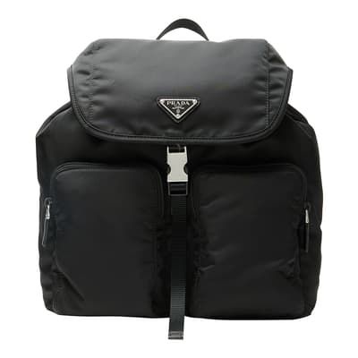 Black Re-Nylon Medium Backpack with Pouch