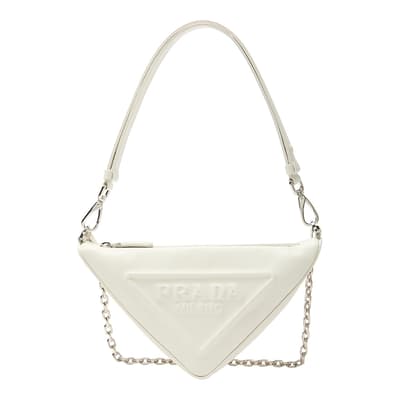 White Leather Triangle Shoulder Bag