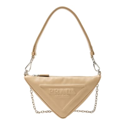 Beige Leather Triangle Shoulder Bag