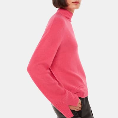 Pink Double Trim Funnel Neck Wool Jumper