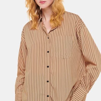 Brown Stripe Oversized Cotton Blend Shirt 