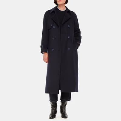 Navy Sabine Wool Blend Trench Coat