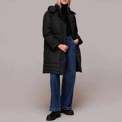 Black Becky Longline Hooded Puffer Coat