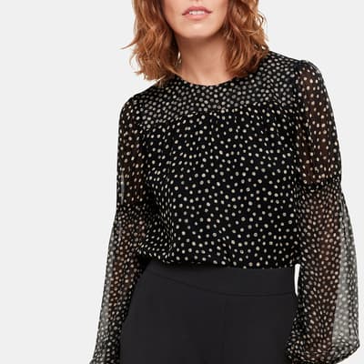 Black Speckled Polka Dot Shirred Top 