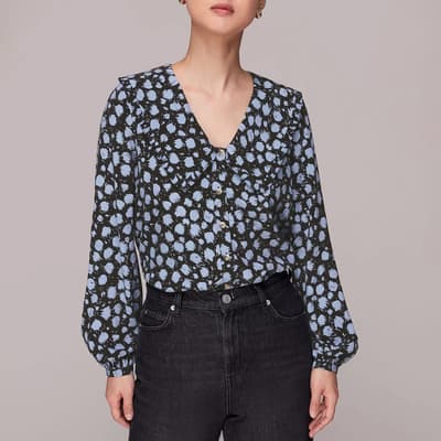 Black Dalmatian Print Collar Top