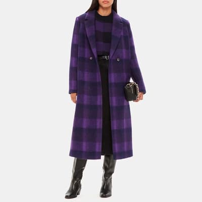 Purple Camila Check Wool Blend Coat 