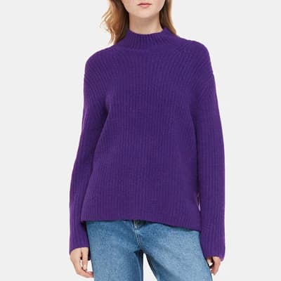 Purple Ribbed Funnel Neck Wool Blend Jumper