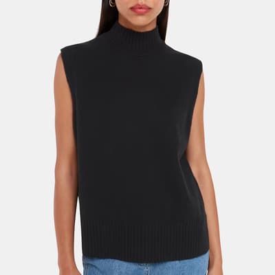 Black Funnel Neck Wool Tank Top