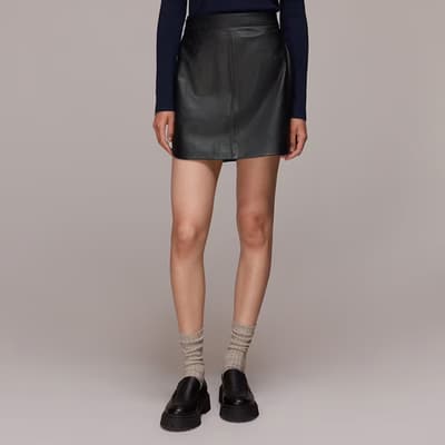 Black Curved Hem Leather Mini Skirt