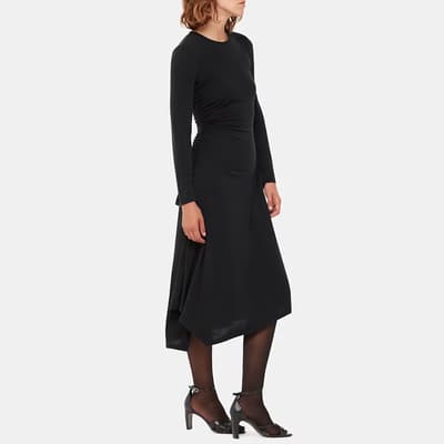 Black Asymmetric Jersey Midi Dress