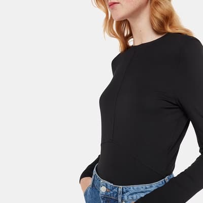 Black Curve Seam Detail Top 