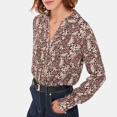 Brown Micro Leopard Print Shirt 