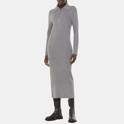 Grey Bonnie Cotton Blend Ribbed Midi Dress