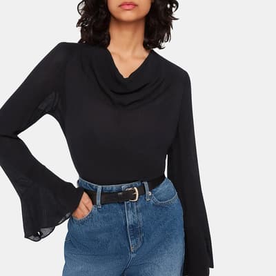 Black Pia Plisse Cowl Neck Top