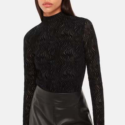 Black Squiggle Mesh Top 