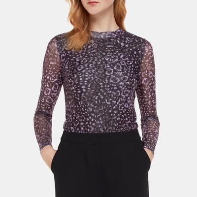 Purple Feather Leopard Mesh Top 