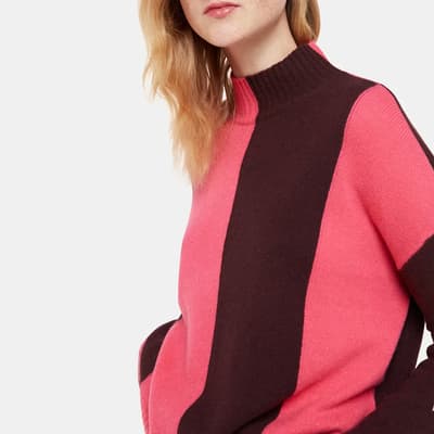 Pink Stripe Funnel Neck Wool Jumper