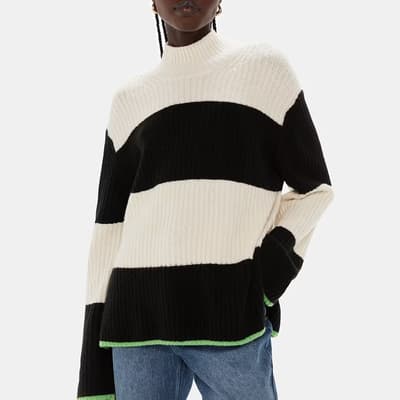 Black Stripe Funnel Neck Wool Blend Jumper