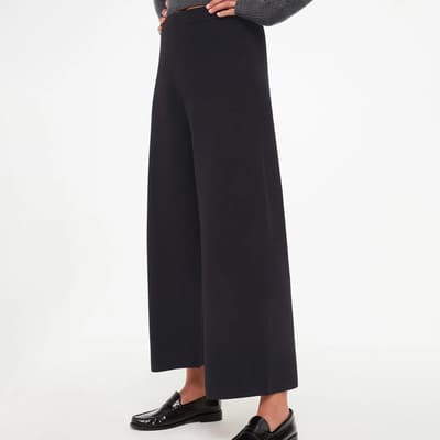 Black Knitted Wide Leg Cotton Blend Trousers