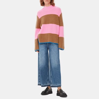 Pink Stripe Funnel Neck Wool Blend Jumper