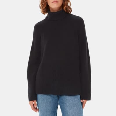 Black Roll Neck Wool Blend Jumper