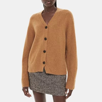 Camel Textured Wool Blend Cardigan 