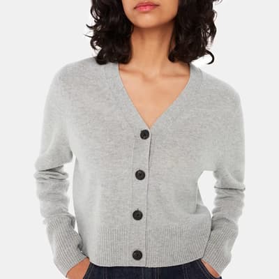 Grey Cropped V-Neck Wool Cardigan 