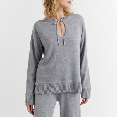 Light Grey Cashmere Tie Neck Jumper