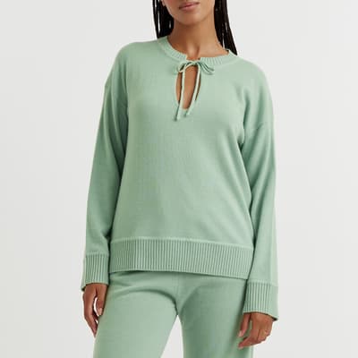 Sage Cashmere Tie Neck Jumper