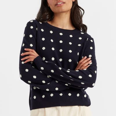 Navy Spot Cashmere Wool Blend Jumper