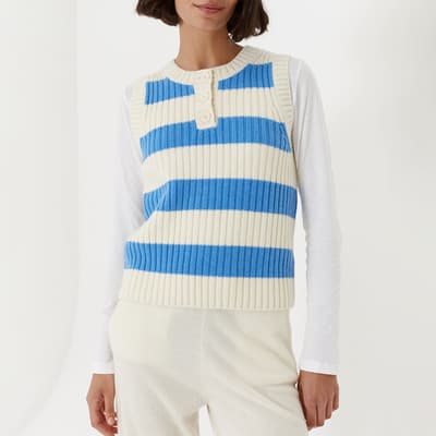 Blue Stripe Cashmere Wool Blend Vest 