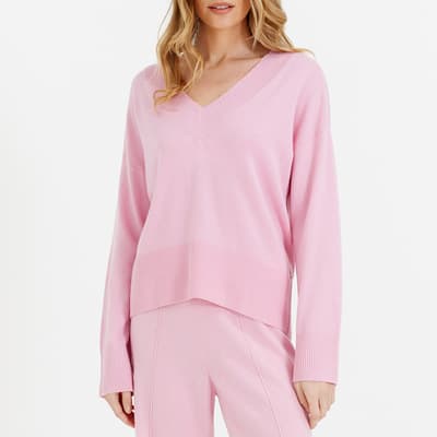 Pink Cashmere Wool Blend V Neck Jumper