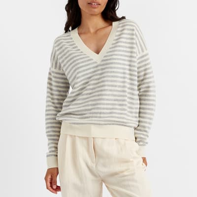 Grey Stripe Cashmere Wool Blend Jumper