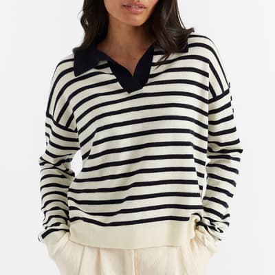 Black Stripe Cashmere Wool Blend Collar Jumper 