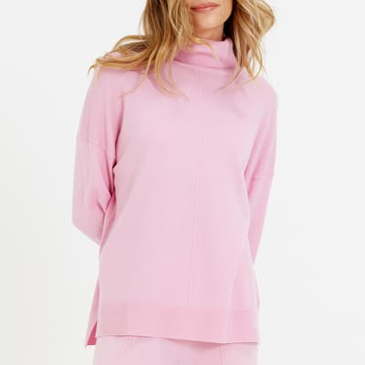 Pink Cashmere Wool Blend Roll Neck Jumper 