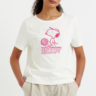 White Organic Cotton Snoopy Graphic T-Shirt