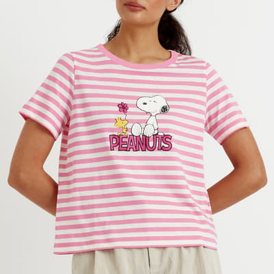 Pink Stripe Org Cotton Flower T-Shirt