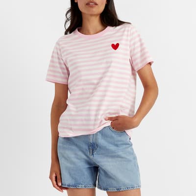 Pink Cotton Heart Breton Short Sleeve T-Shirt