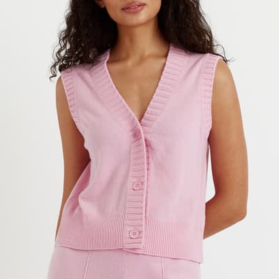 Pink Cashmere Wool Blend Knitted Waistcoat