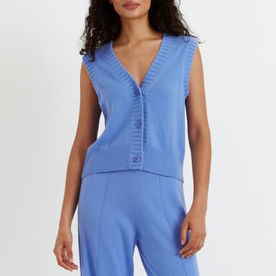 Blue Cashmere Wool Blend Knitted Waistcoat