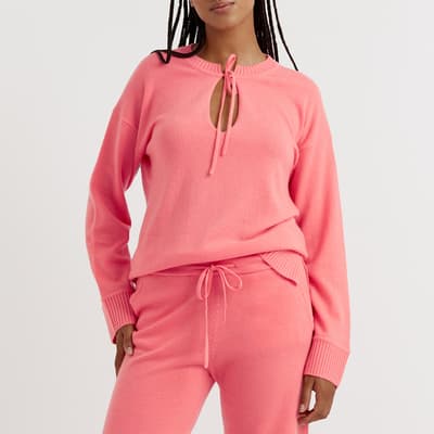 Coral Cashmere Tie Neck Jumper