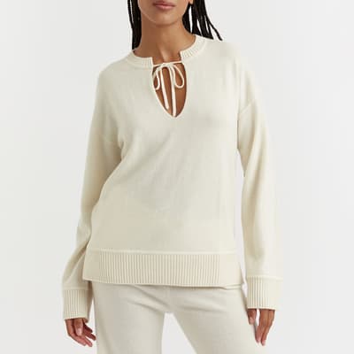 Cream Cashmere Tie Neck Jumper