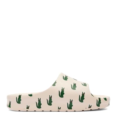 Women's White/Green Croc Patterned Serve Slides