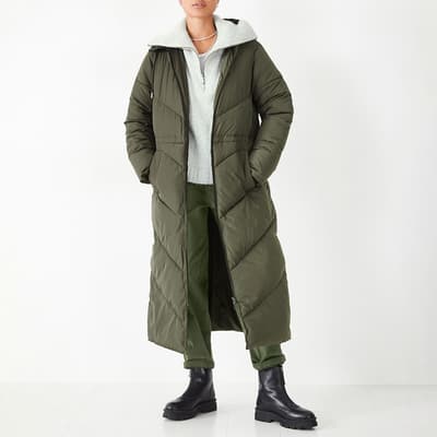 Khaki Eila Chevron Longline Puffer