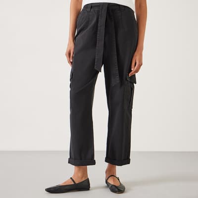 Black Washed Belted Trousers