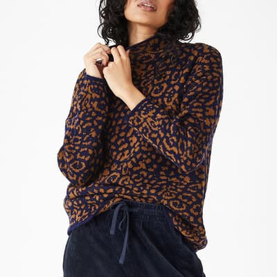 Navy Animal Wool Blend Jumper