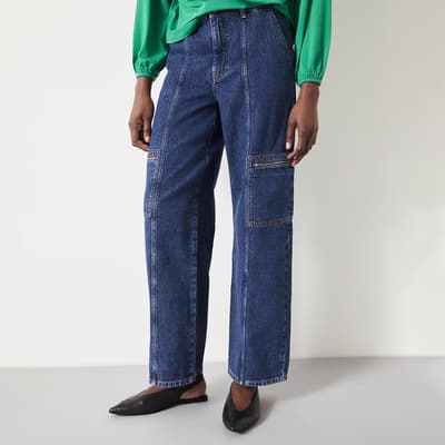 Blue Sara Cotton Denim Cargo Jeans